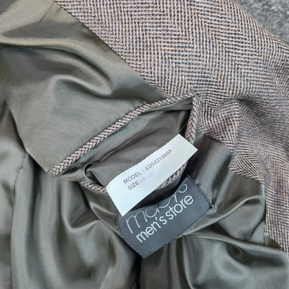 Savile Row Sport Coat Brown Herringbone Mens 44R Wool Blazer Formal Casual Wear